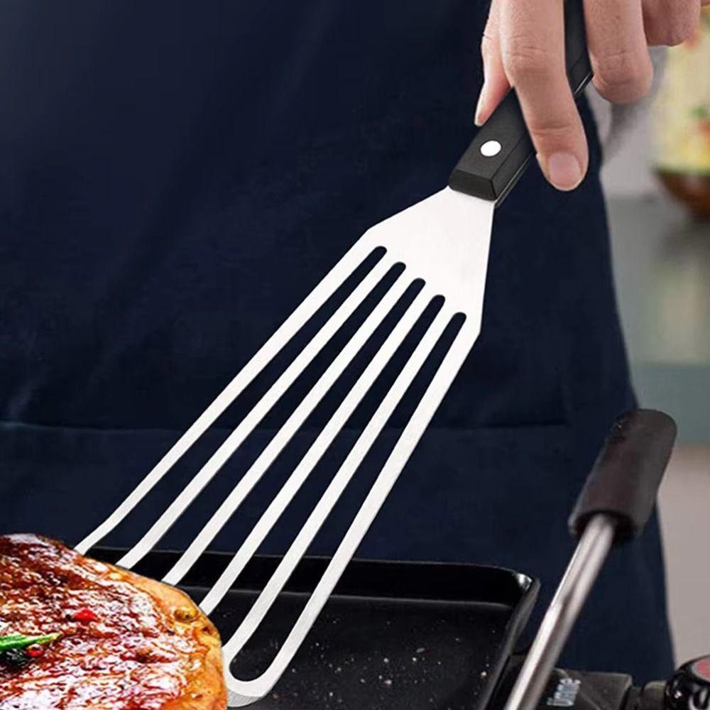 Stainless Steel Fish Frying Spatula Wooden Handle BBQ Cooking Spatula  Kitchen Cooking Utensils