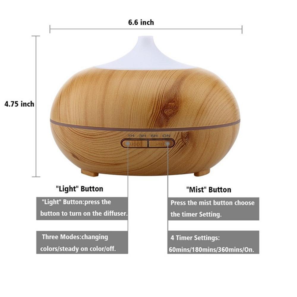 300 ml Aromaterapi Yağ Difüzörü Hava Nemlendirici Ahşap Tahıl 4 Zaman Seti Ultrasonik Serin Mist AROMA YAYICI Led Işık Humidificador