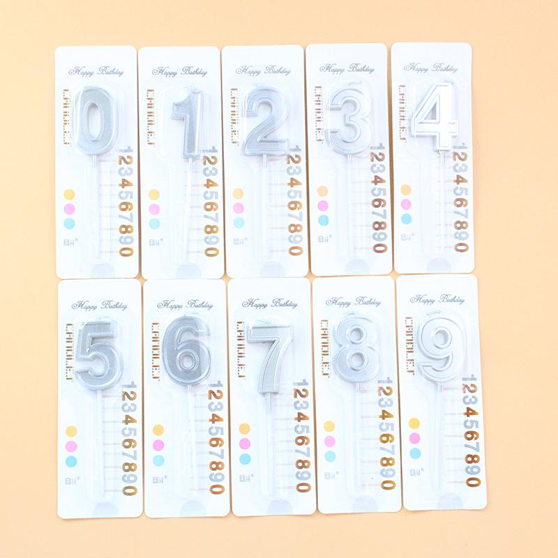 New Creative Suction Card Silver Three-dimensional Birthday Numbers 0-9 Cake Candles Children's Adult Party Decoration Candles