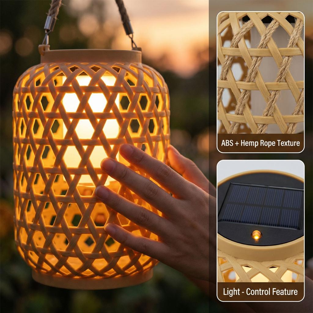 Solarbetriebene Chinesische, Imitation Rattan Hängelampen, Baummontierte Dekorative Gartenleuchten, Balkon