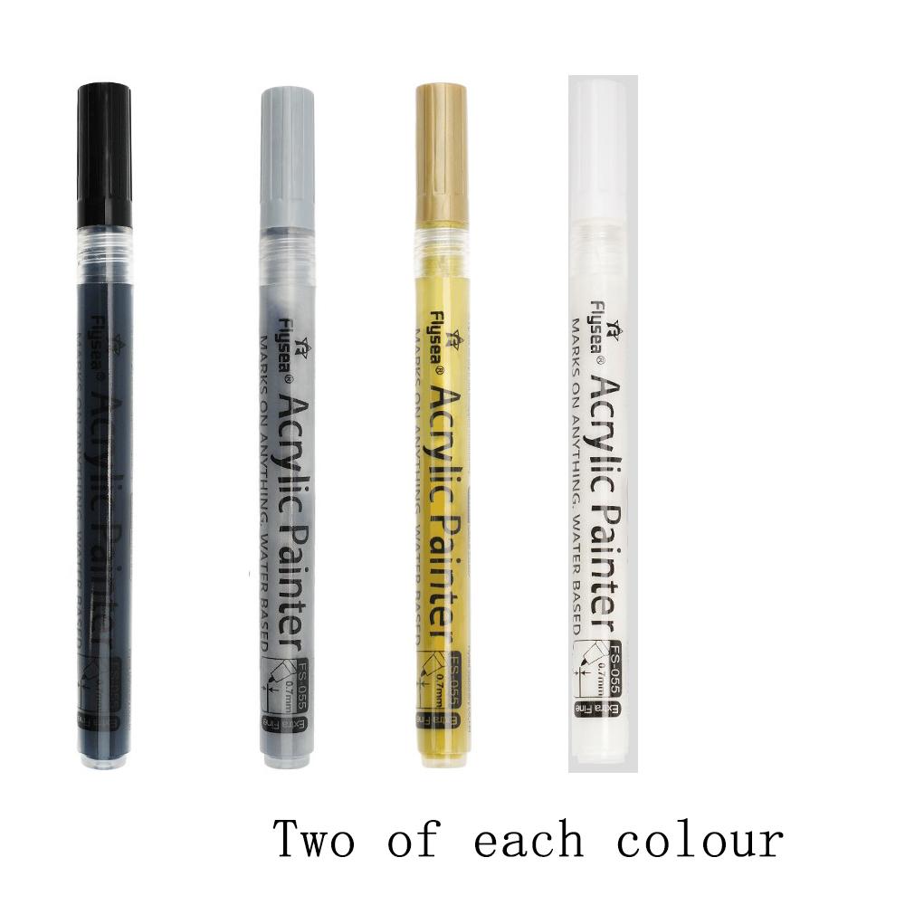 

8 Pack in 4 Colors (Black/White/Gold/Silver) Acrylic Paint Markers, Extra Fine for Ceramic, Wood, Metal, Paper, Drawing, DIY