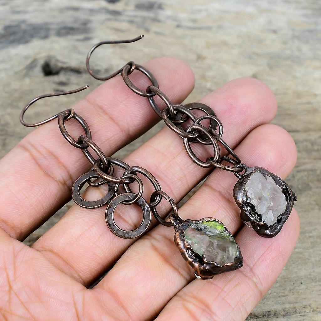 White topaz rough earring electroformed copper earrings natural gemstone earring handmade copper jewelry gifts for her antique drop earrings