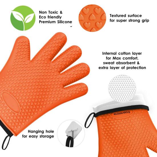 Silicone Oven Mitts Heat Resistant Anti-scald Gloves Non-slip Grip Microwave Safe Mitts