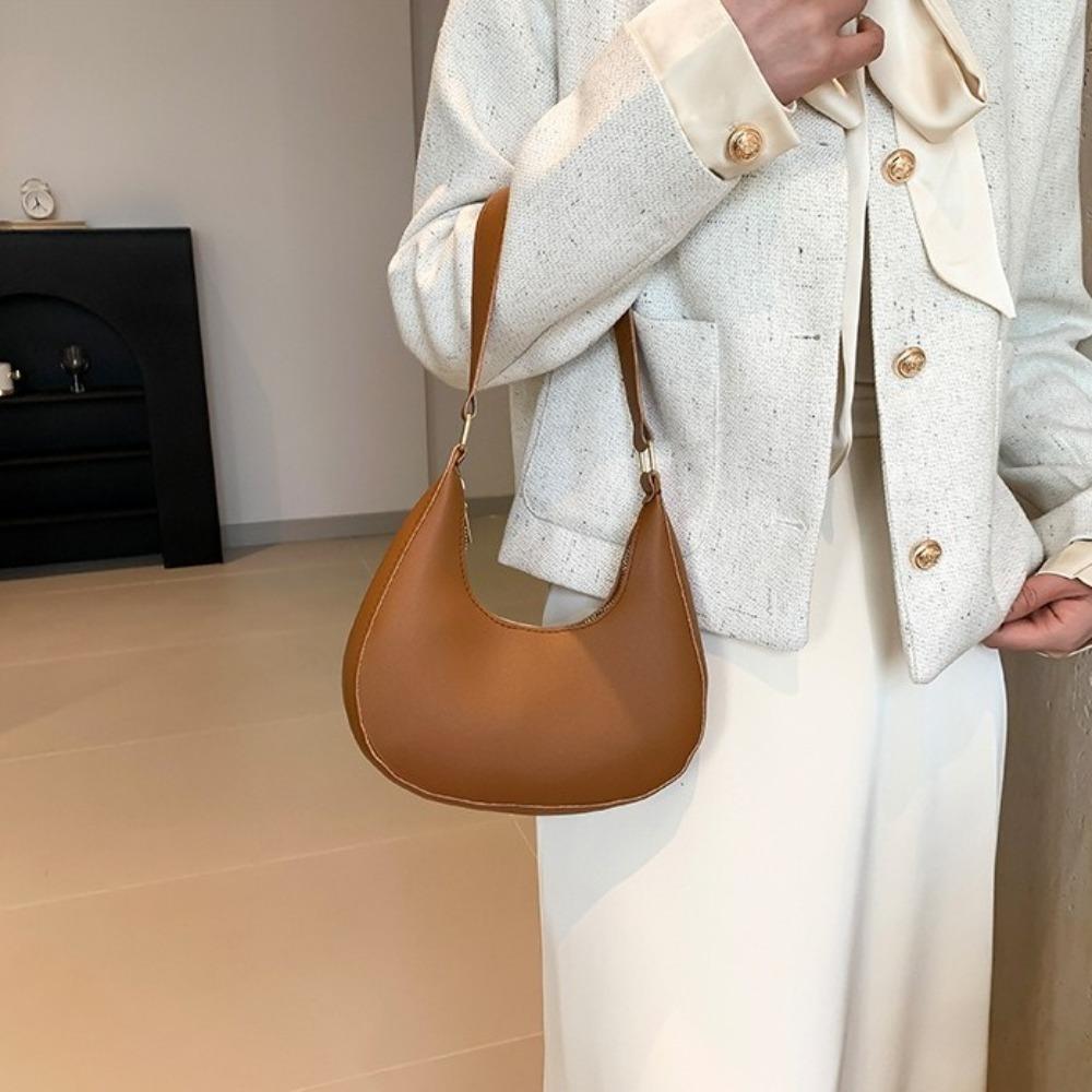 Shoulder Pouch PU Shoulder Bag Solid Color Hobo Bag Elegant Crescent Moon Underarm Bag  Travel