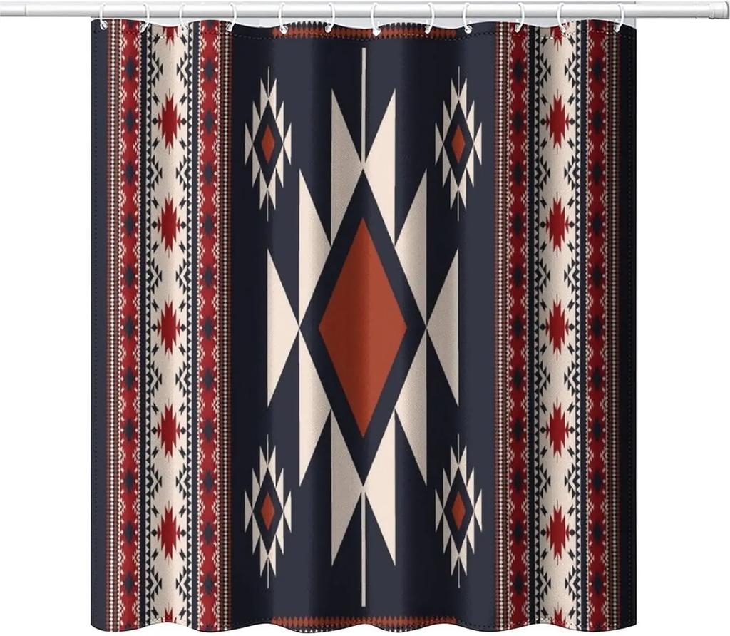 Colorful Rustic Shower Curtain Southwest Family Bathroom Decoration 180x 180cm Waterproof Shower Curtain with 12 Hooks