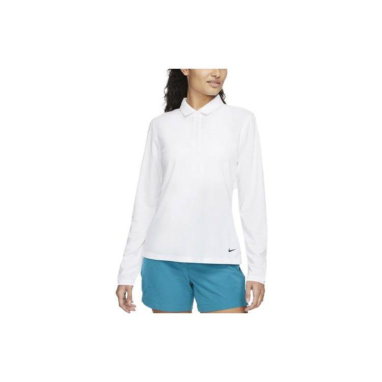 Nike Dri-FIT Victory Solid Logo Long Sleeve Polo Top Women Tops White DH2316-100