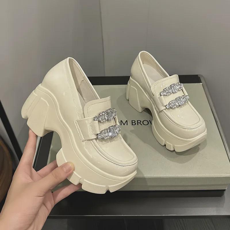 Women's 2025 Spring Thick-soled Slip-on Loafers with Inner Height Boost and Small Platform