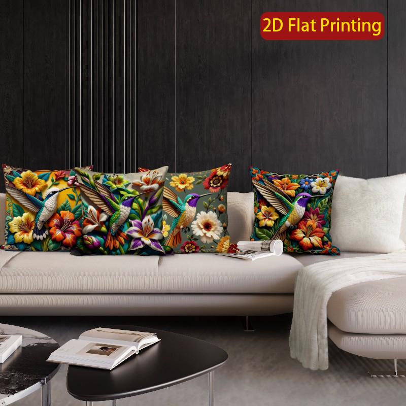2D Vintage Hummingbird Floral Throw Pillow Covers Pattern Cushion Cover Suitable For Sofa Bedroom Car Pillow Cover