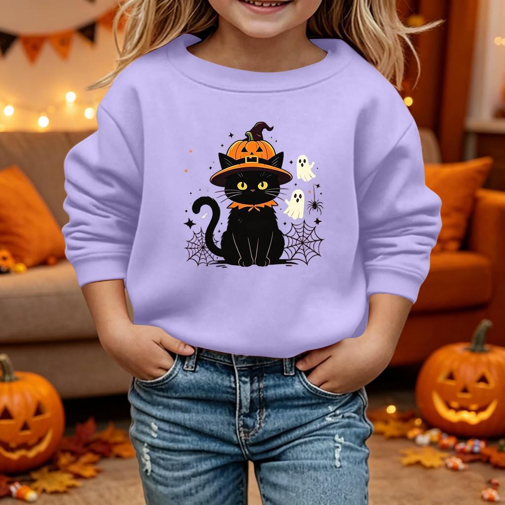 Kids Halloween Printed Sweatshirt Casual Loose Fit Long Sleeve Pullover for Halloween Party