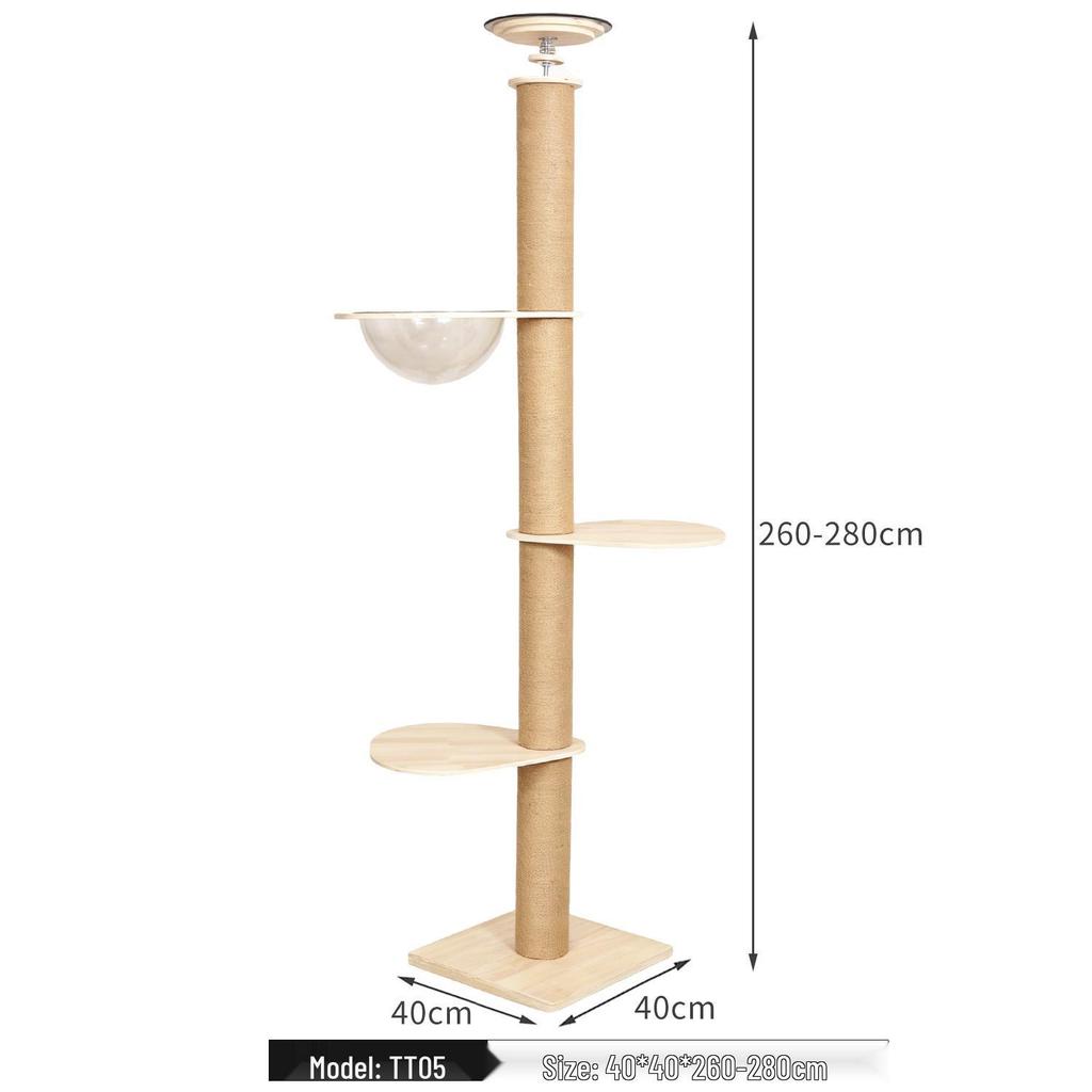 Large Solid Wood Sisal Cat Tree with Integrated Scratching Board & Climbing Platform