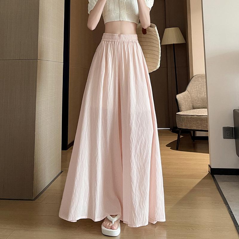 High Waist Women's Summer Loose Wide Leg Pants - Ice Silk Cotton Linen Blend