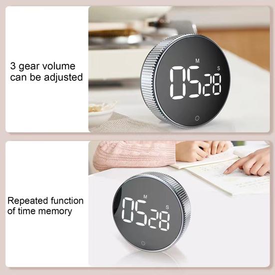 Digital Timer Magnetic Large LED Display Volume Adjustable Students Study Round Kitchen Countdown Cooking Baking Timer