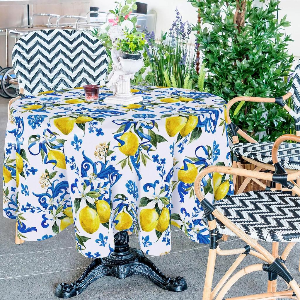 Zitronen Runde Tischdecke Italienische Zitronen Stoff Tischdecke Waschbar Frühling Sommer Tischdecke