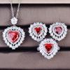 Imitation Natural Pomegranate Red Necklace, Princess Diana Love-Shaped Micro-Inlaid Ring Stud Earrings Pendant Set