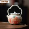 220ml Hand-painted Peony Lifting Beam Teapot Retro Pot Tea Soaking Kettle With Filter White Tea Tableware Accessories Ornaments