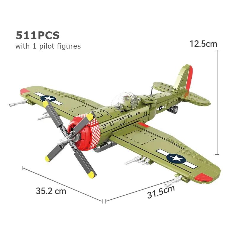 Different Types Army P47 Fighter Building Blocks Spitfire Military Soldier Pilot Figures Weapon Bricks Plane Toys for friend