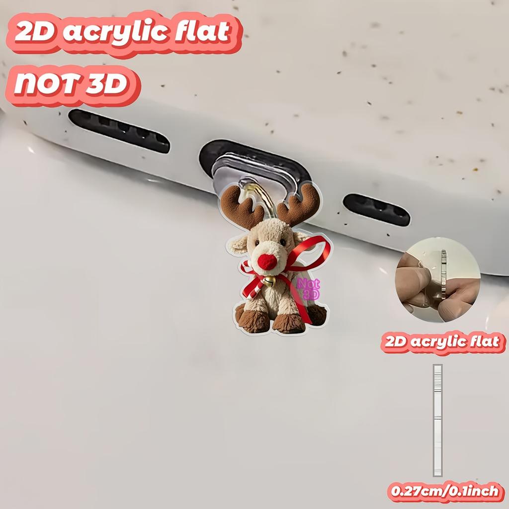 2D Christmas-Themed Reindeer Doll Phone Dust Plug, Bright Colors That Last, Dust-Proof and Durable, Festive Atmosphere Phone Accessory