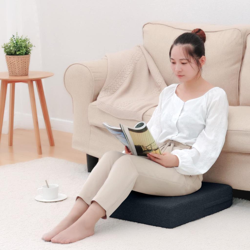 Shinnwa Zabuton Perna Mare Patrata Zabuton 50x50cm Grosime 10cm Perna Zabuton Perna groasa de podea Pernuta scaun Husa lavabila Forma patrata Negru