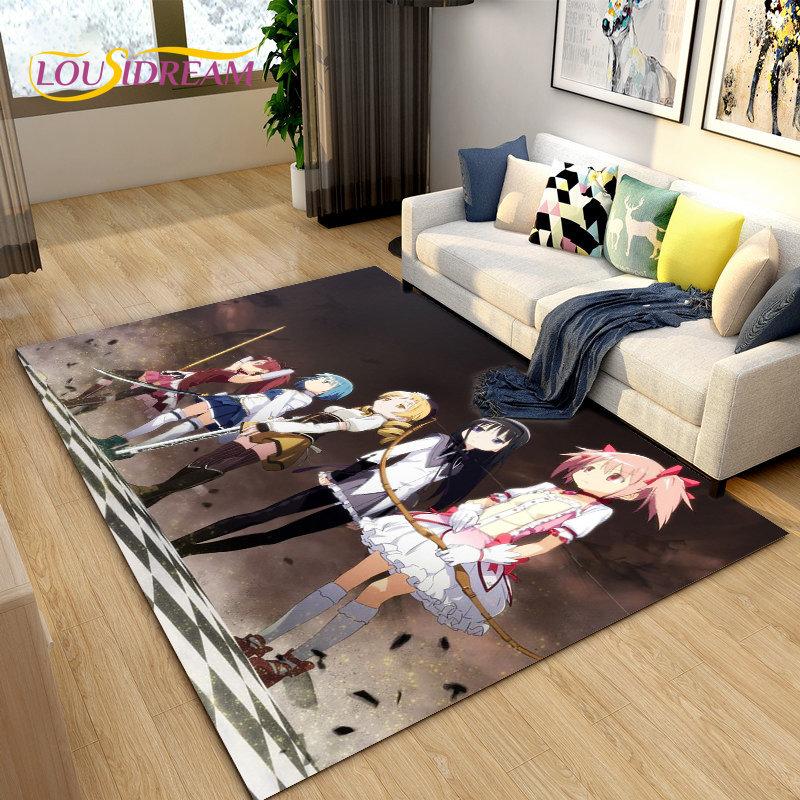 Puella Magi Madoka Magica Cartoon Area Rug,Carpet Rug for Living Room Bedroom Sofa Doormat Decoration, Kids Non-slip Floor Mat
