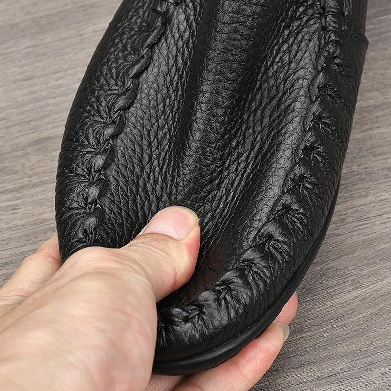 Top Layer Cowhide Single Shoes Men's Casual Leather Shoes Soft Sole Breathable Bean Shoes British Driving Shoes Men's Low Top