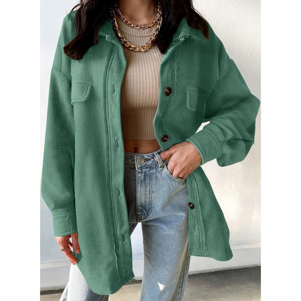 Damen-Jacke aus Cord, einfarbig, langärmelig, temperamentvoll