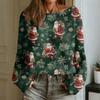 Women's Fashion Round Neck Long Sleeve Christmas Print Casual Pullover Sweater Top
