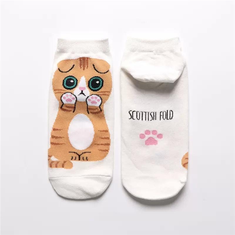Women's Cute 3D Cartoon Animal Cotton Socks - Cat Design, Short Style