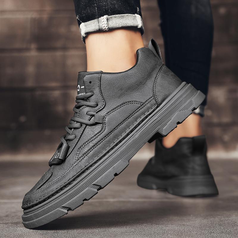 

2025 spring new leather Martin boots low-top shoes sports and leisure shoes labor insurance shoes lace-up small leather shoes men s shoes 44 серый