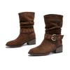Mode AIYUQI Damen Stiefeletten 2025 Neue Stiefeletten Damen Plissierte Western Cowboy Stiefel weiblich Übergröße Mid-Calf Bikerstiefel