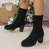 Knitting Chunky Women Mid Calf Sock Boots Designer Retro High Heels Shoes 2025 Trend Winter Classic Pumps New Botas De Mujer