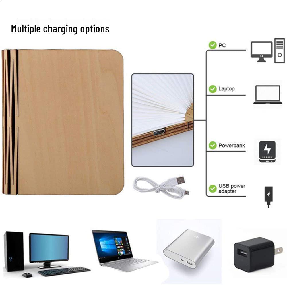 Foldable USB-Charged LED Wooden Book Lamp - Perfect Holiday Corporate Gift