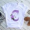 New English Name Rose Monogram Printed Tshirt Flower Short Sleeve Top Tshirt Women Clothing Graphic T Shirts Tops Aesthetic