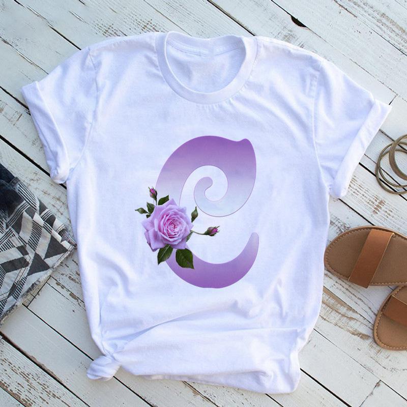 New English Name Rose Monogram Printed Tshirt Flower Short Sleeve Top Tshirt Women Clothing Graphic T Shirts Tops Aesthetic