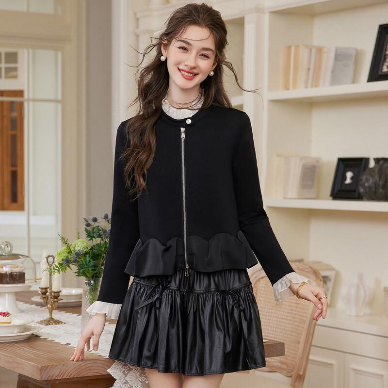 Women s Ruffled Color-Block Knit Cardigan M