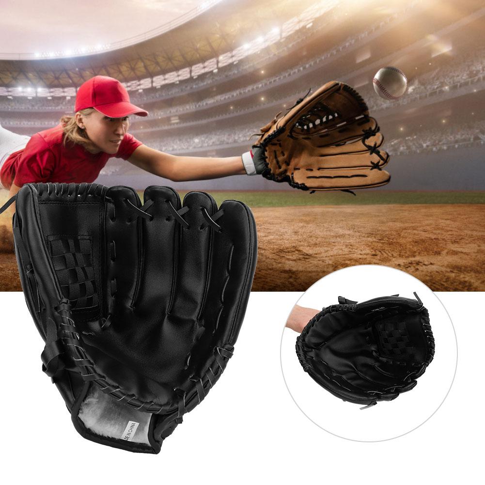 PVC Thicken Baseball Glove Training Competition Gloves for Adults Children(Black 12.5inch)