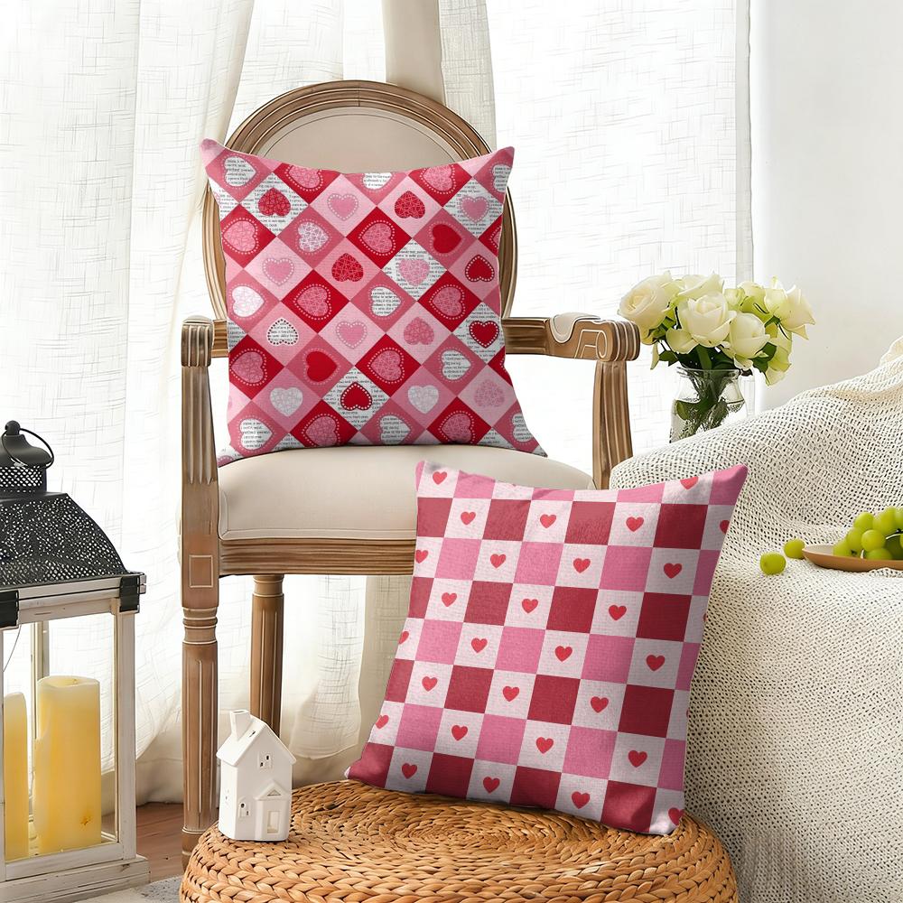 Valentines Day Cushion Cover Natural Linen Organic Fabric DoubleSided Printing Sofa Home Decor Gift Pillow Cover