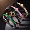 Four-Leaf Clover Titanium Steel Bracelet with Diamond Inlay - Resin Accents, Stainless, Colorfast Jewelry for Women