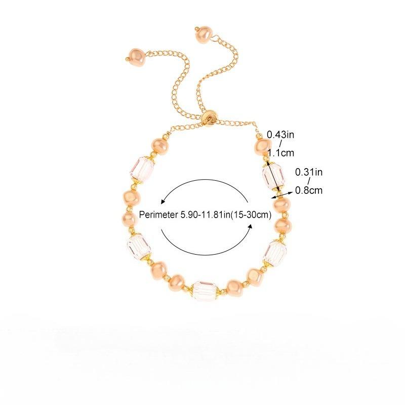 Exquisite Purple Crystal Beaded Adjustable Bracelets  Elegant Pink Imitation Pearl Bracelets Bangle Female Wristband Accessories