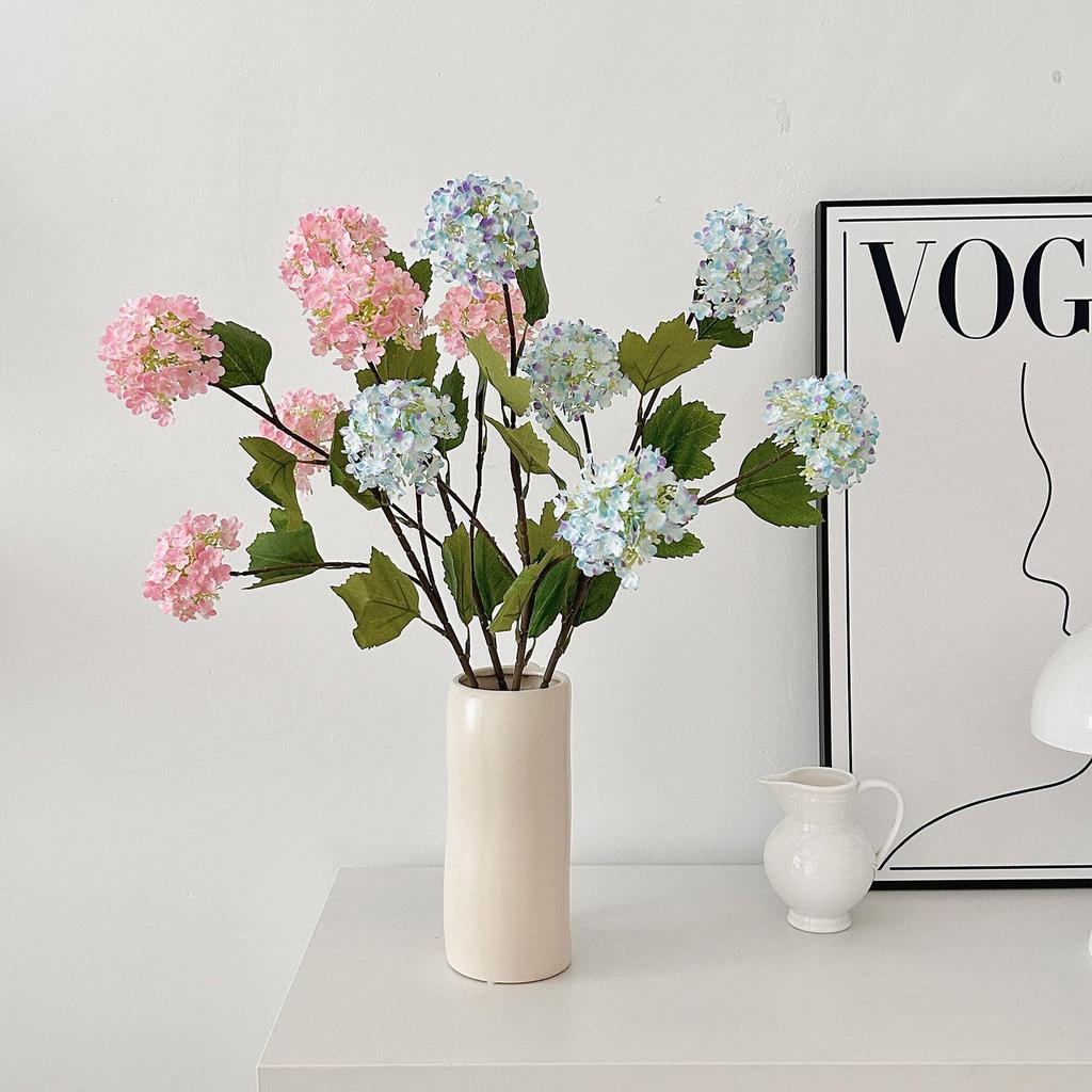 3-Head Hydrangea Snowball Artificial Flowers for Home, Living Room, Wedding Arrangements & Photo Props