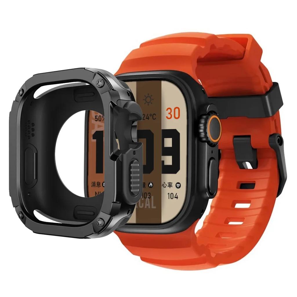 Band+Case for Apple Watch Ultra 2 49mm 44 45 46mm Sport Silicone Strap TPU+PC Cover iWatch Series10/8/7/SE/6/5 Protector Bumper