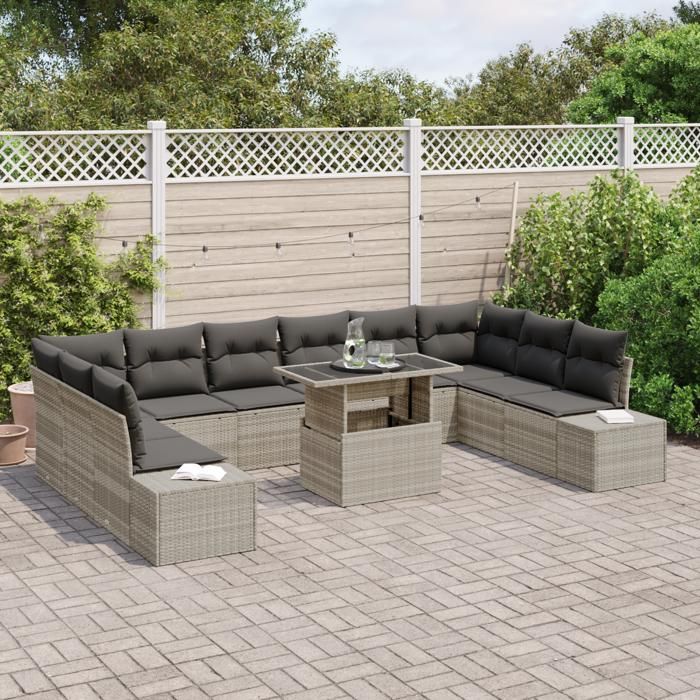 VidaXL Set de canapé de jardin 11 pièces avec coussins gris clair en poly rotin 3349258