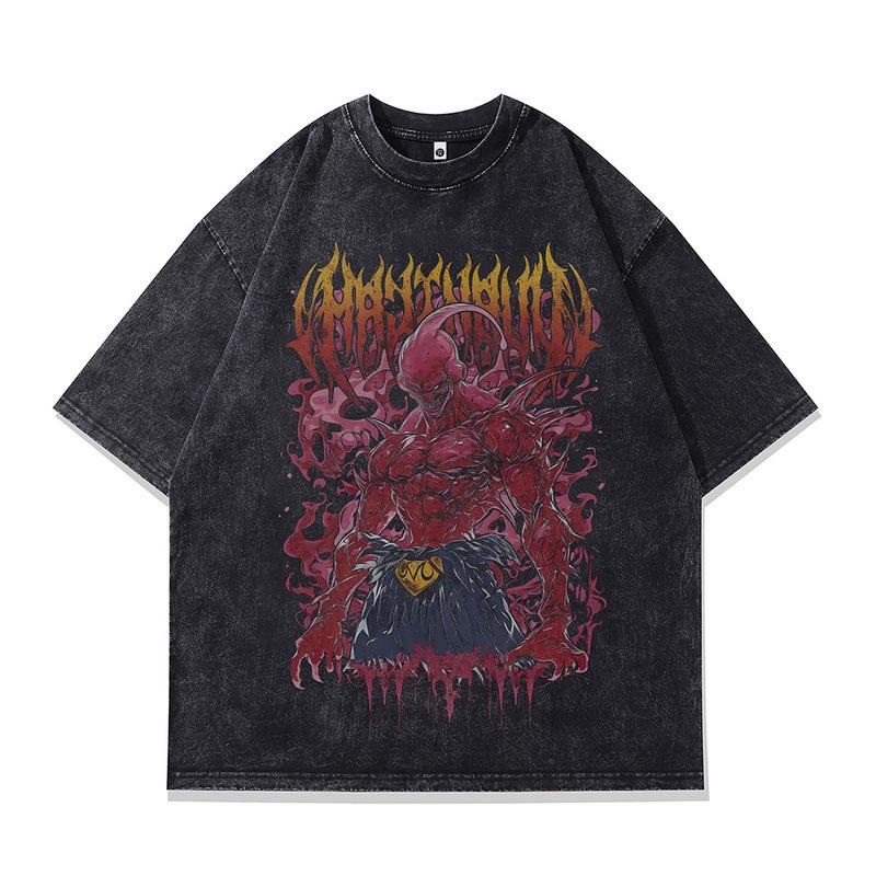 Rock Skull Direct Injection Printing Retro Washing Short Sleeve T-Shirt Loose Couple Bottom Shirt Men