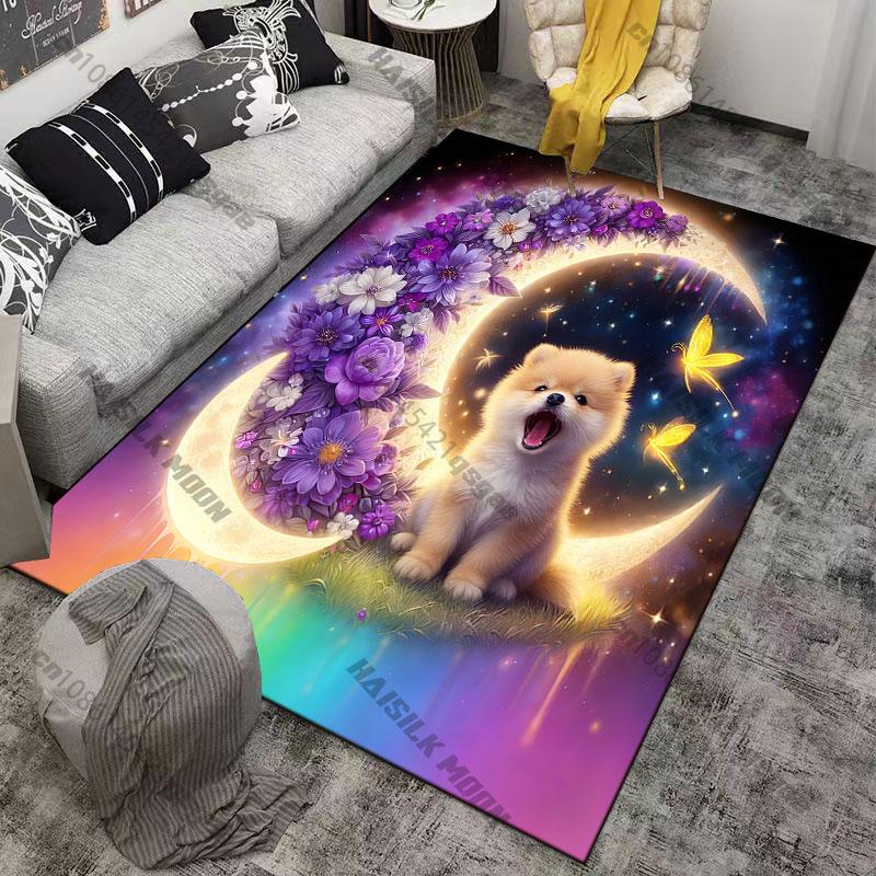 Whimsical puppy moon flowerscarpet Yoga living room room decor children's crawling mat doormat area rug games floor mat