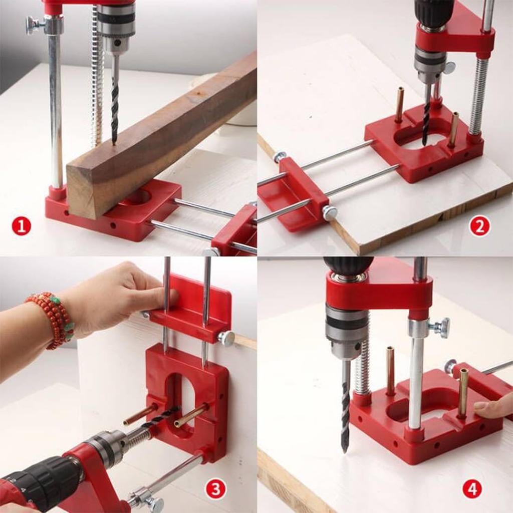 Ulable Aluminum Alloy Woodworking Drill Locator with Scale Adjustable Positioning Hand High Precision Woodworking Drilling Portable and Easy to