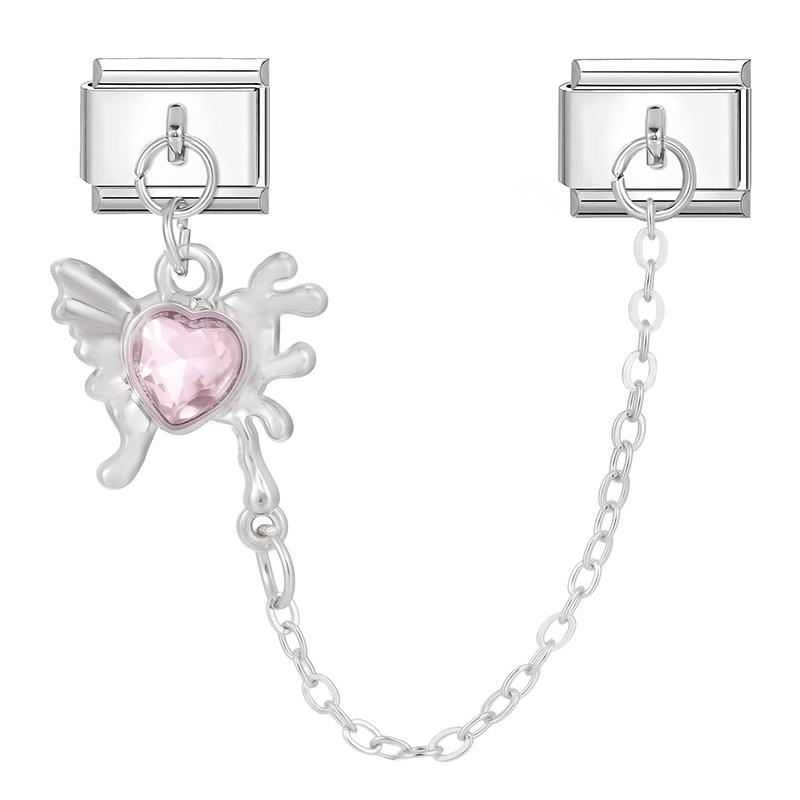 Zircon Bow Knot Moon Butterfly Star Cat Paw Tassel Chain Italian Charm Links Fit 9mm Stainless Steel Bracelet Women DIY Making