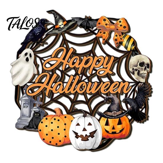 Spooky Party Decorations Black Cat Ghost Door Sign, Halloween Decorative Plaque, Wooden Hanging Plaque Vintage Rustic Decor with Jute Rope,