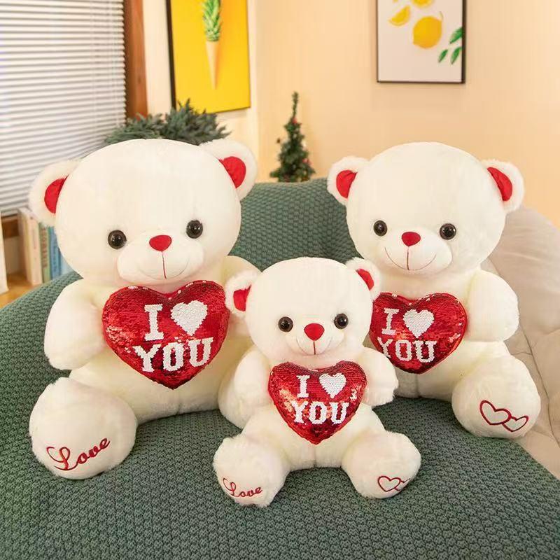 Huggable Heart Bear Plush: Luminous Sequin Toy with Music – Perfect Sleep Companion & Gift