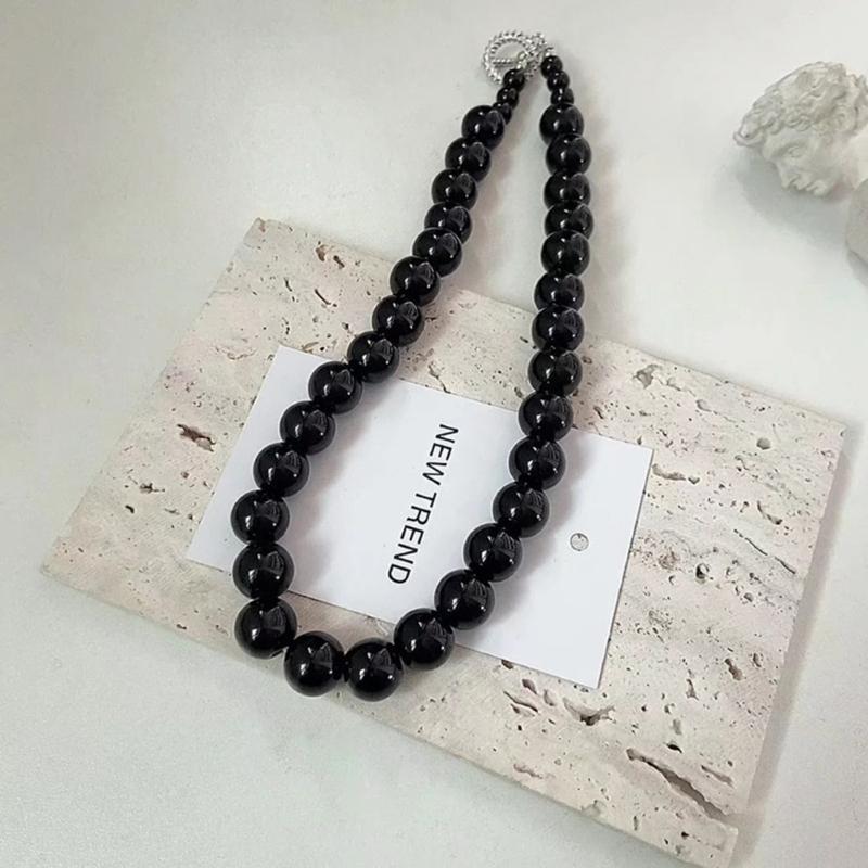 Y2k Colorful Round Bead Necklaces for Women OT Buckle Exaggerated Jewelry Gift Girls Vintage Punk Style Chokers Necklace