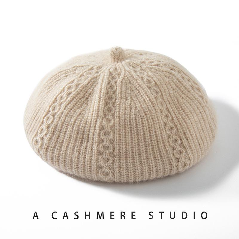 Cashmere Autumn and Winter New Women's Knitted Hats Casual Headscarves Double Strand Woven Soft and Glutinous Berets