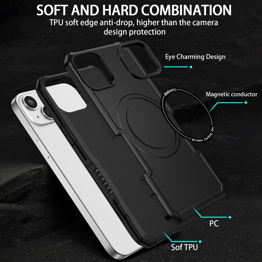 For iPhone 15 Plus Magnetic Phone Case PC+TPU Shock Absorbing Cover Compatible with Magsafe